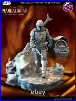 Mandalorian Baby Yoda Unpainted Resin Kits Model GK Figurine 3D Print 30cm